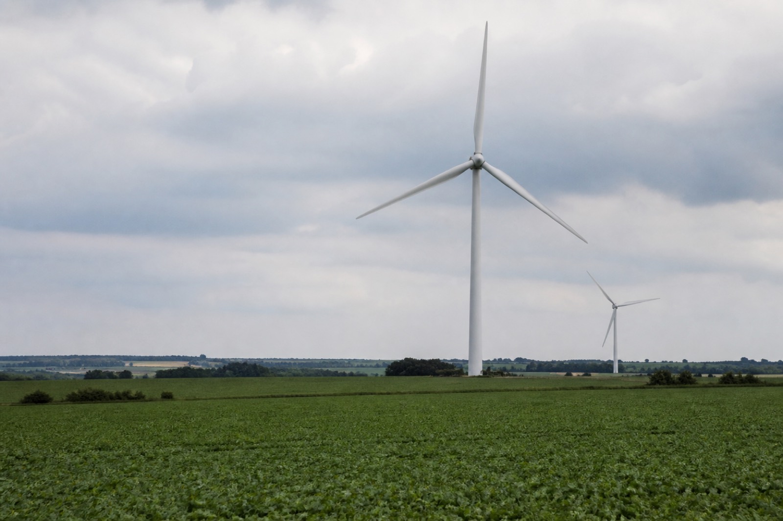 Éoliennes dans une plaine agricole du nord de la France.
